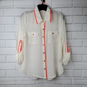 mine Sheer Cream Shirt w Orange Trim Medium